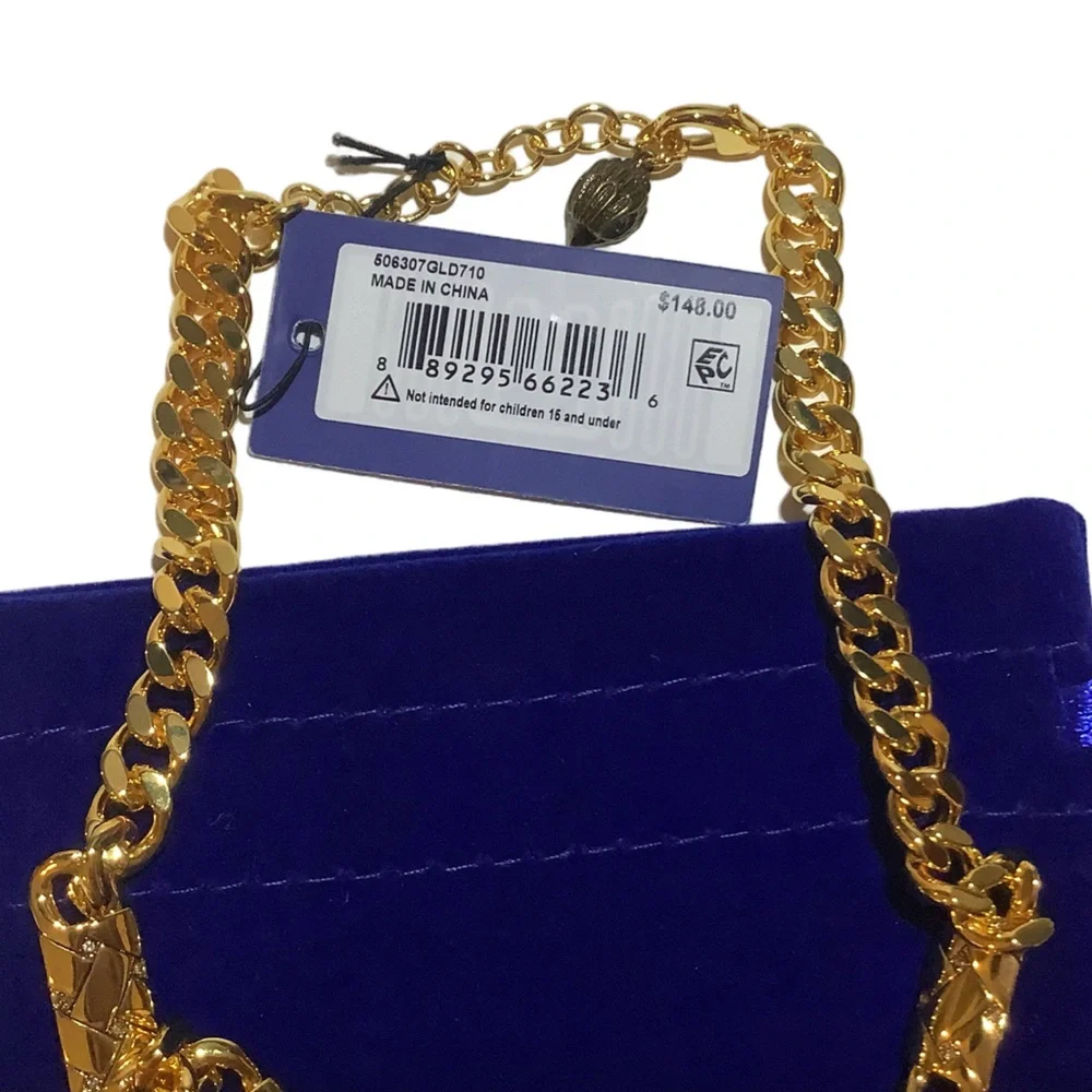Kurt Geiger London Crystal Quilted Chain Collar Necklace New - Picture 5 of 6